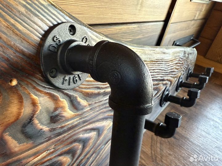 Вешалка лофт чугун крючки массив лиственница 93см