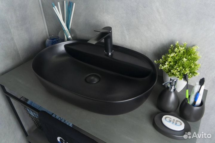 Раковина Gid Lago Bm1346 53345 черная матовая, 61x41x14