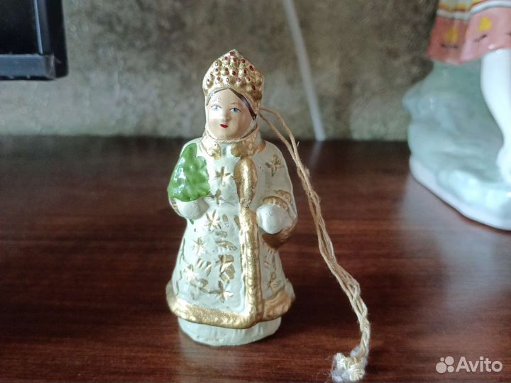 Антикварная ёлочная игрушка, папье маше снегурочка