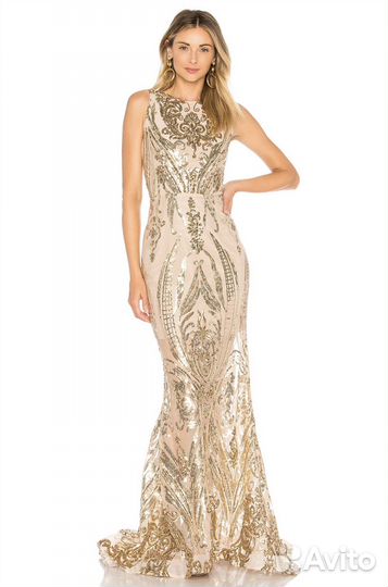 Платье вечернее в пол в пайетках золотое
