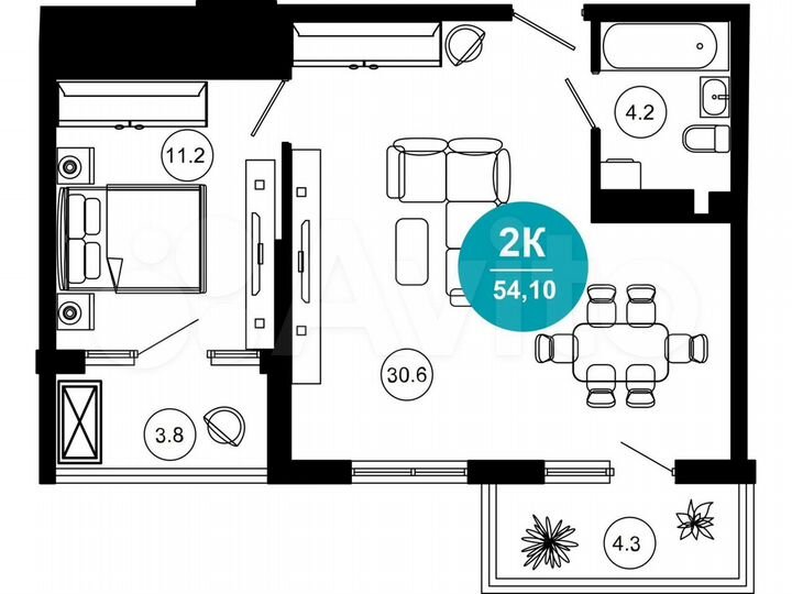 2-к. апартаменты, 56,2 м², 8/10 эт.