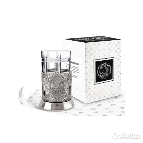 Набор для чая Герб РФ Советский никел с черн