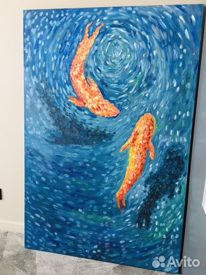 Картина маслом на холсте « Золотые рыбки»