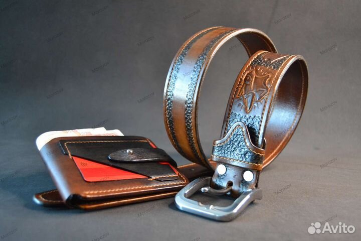 Мужской кожаный ремень ручной работы