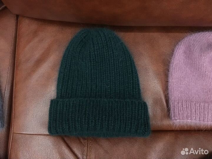 Шапка ручная вязка/пух норки/6 нитей/изумруд/новая