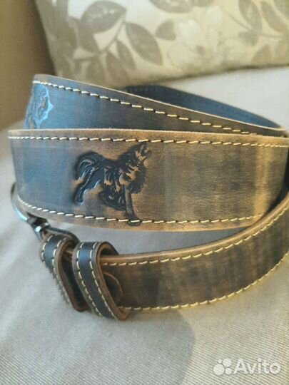 Ремень мужской женский Хаски, акулы, волк, кожа на