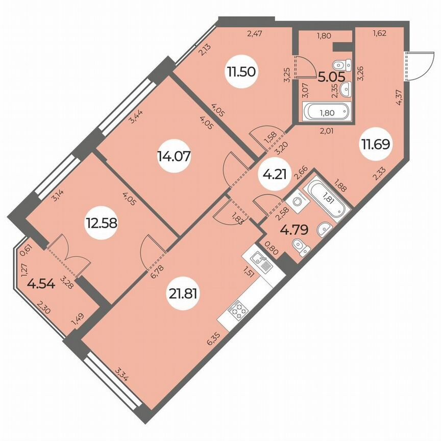 3-к. квартира, 87 м², 3/24 эт.