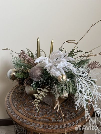 Новогодняя композиция на стол, подсвечник