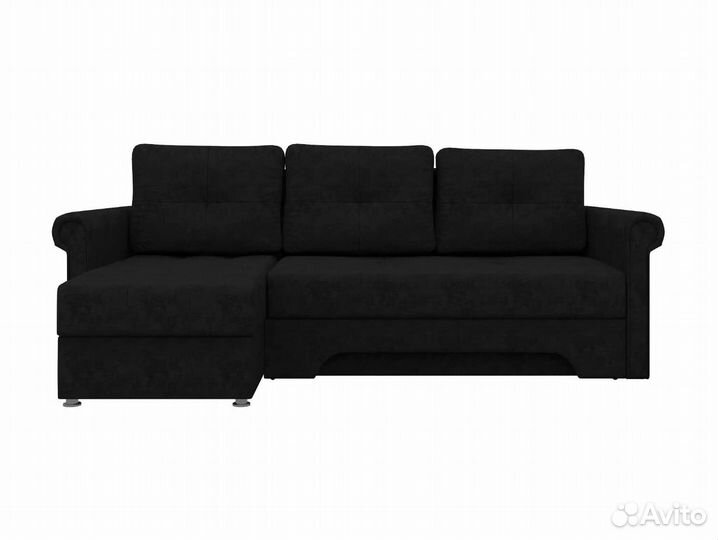 Диван угловой Леон левый угол, микровельвет, черный