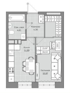 1-к. квартира, 36,5 м², 2/10 эт.