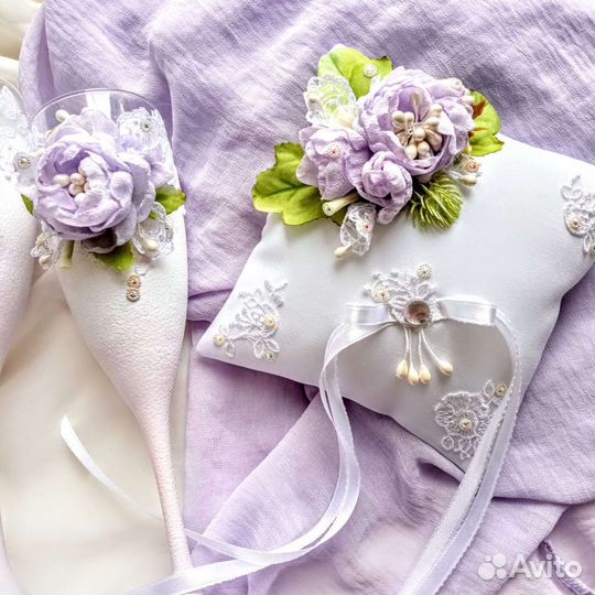 Свадебные фужеры+подушечка для колец