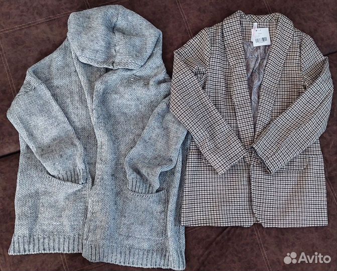 Пиджак новый 46р.35%шерсти;Кардиган 44-48