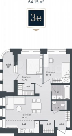 3-к. квартира, 64,2 м², 8/24 эт.