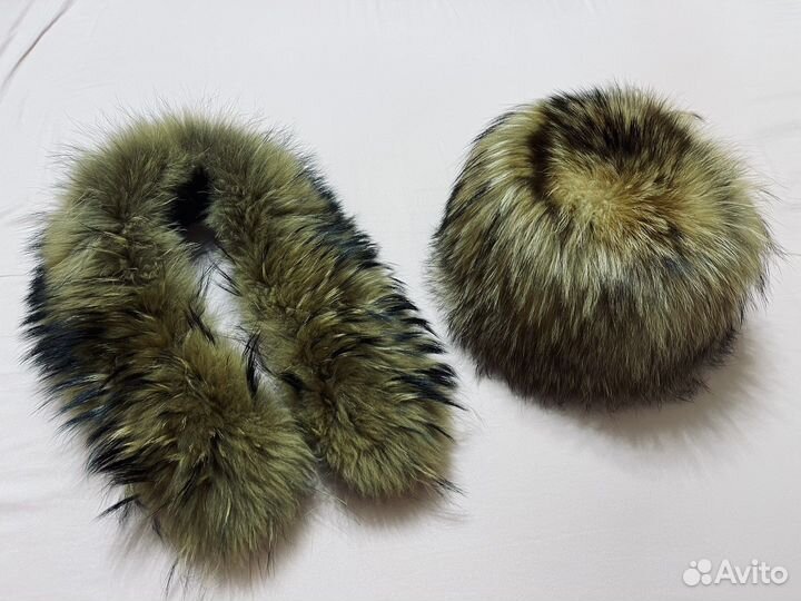 Опушка на капюшон и шапка (енот натуральный)