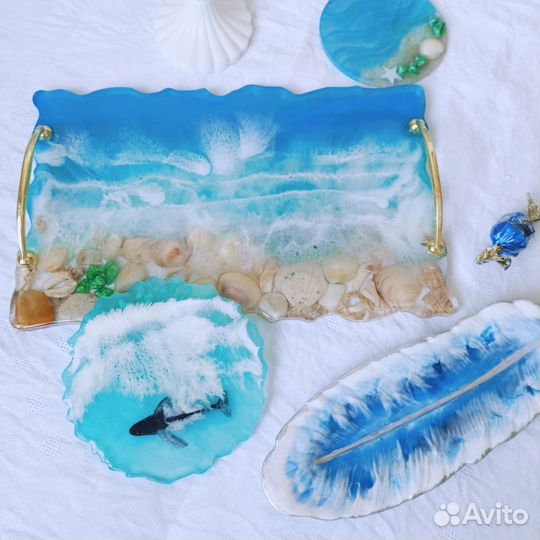 Поднос Море из эпоксидной смолы