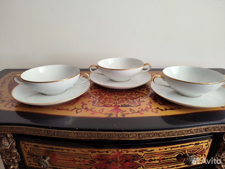 Три суповые чашки с тарелками Германия KPM