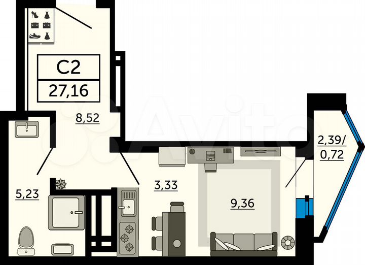 Квартира-студия, 27,2 м², 13/26 эт.