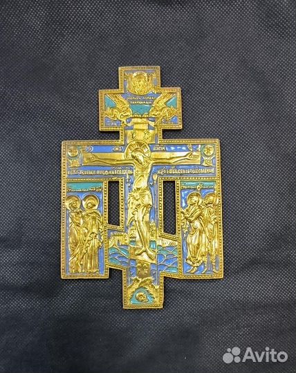 Крест литой с эмалями, старинный