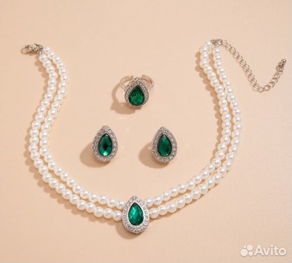 Комплект Кольцо+колье+серьги жемчуг