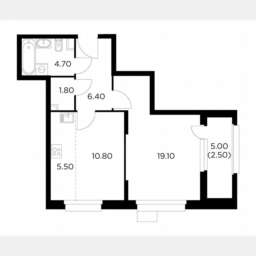 1-к. квартира, 50,8 м², 5/18 эт.