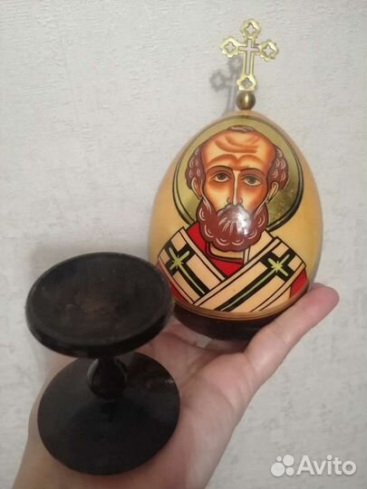Дерево пасхальное яйцо. Икона-святой лик. Ручная р