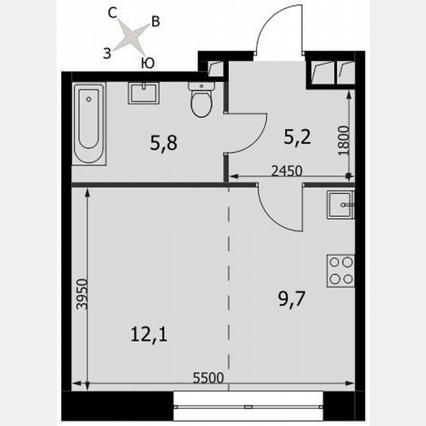 Квартира-студия, 32,7 м², 19/20 эт.