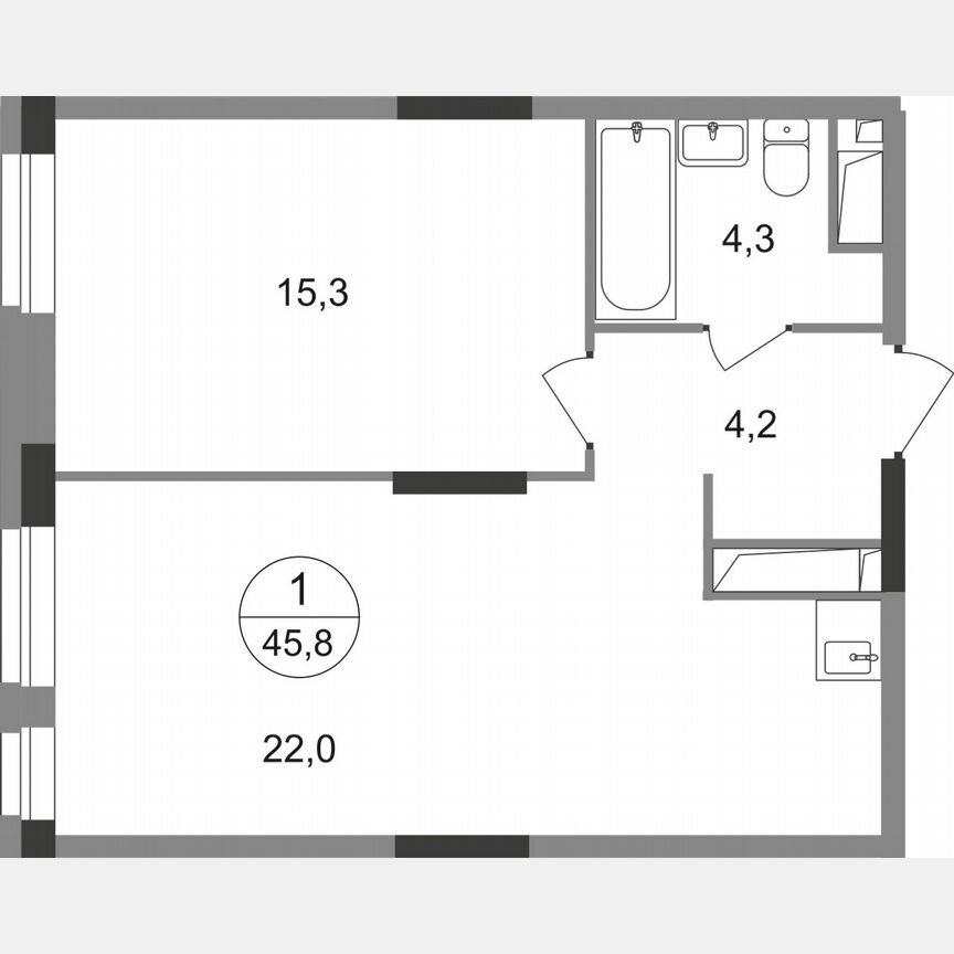 1-к. квартира, 45,8 м², 16/19 эт.