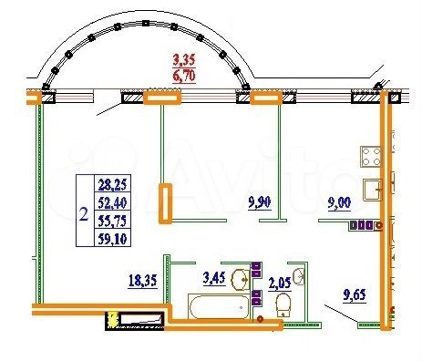 2-к. квартира, 58,9 м², 7/11 эт.