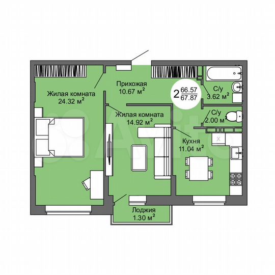 2-к. квартира, 67,9 м², 6/17 эт.