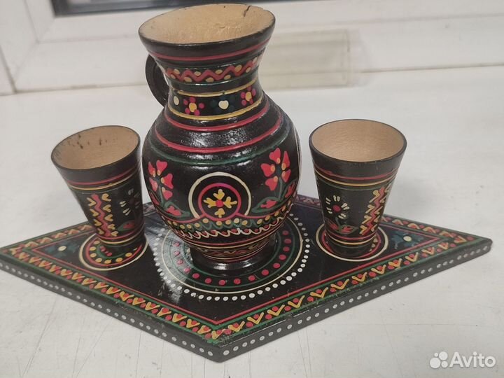 Кувшин и две стопки из дерева СССР