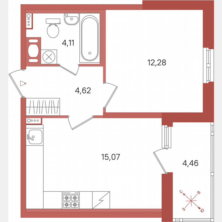 1-к. квартира, 38,3 м², 9/12 эт.