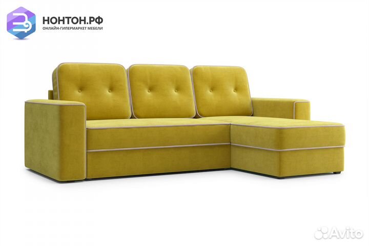 Диван угловой дельфин Берген горчичный
