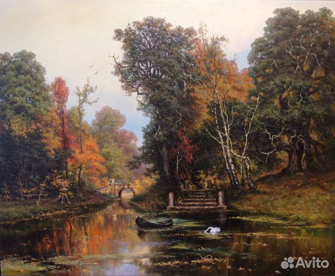 Осень. Пруд. Холст,масло,пейзаж,картина