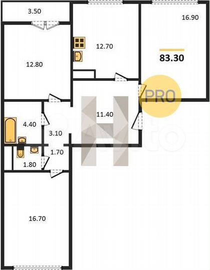 3-к. квартира, 83,3 м², 8/16 эт.