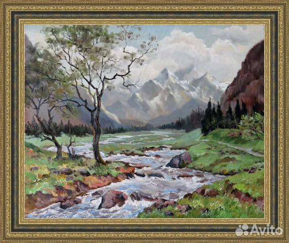Картина горный пейзаж. Холст, масло