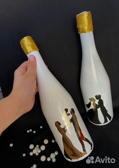 Свадебные украшения на бутылки и бокалы