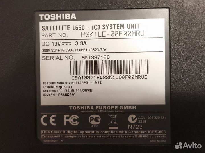 Ноутбук Toshiba Satellite L650 (на запчасти)
