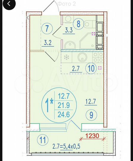 Квартира-студия, 24,6 м², 4/12 эт.