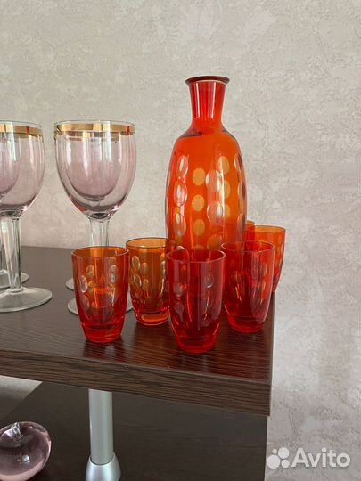 Цветное стекло СССР, графин, фужеры, креманки