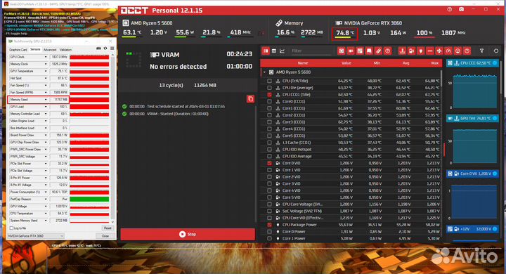 Б/у Видеокарта GeForce RTX 3060 12Гб asus phoenix