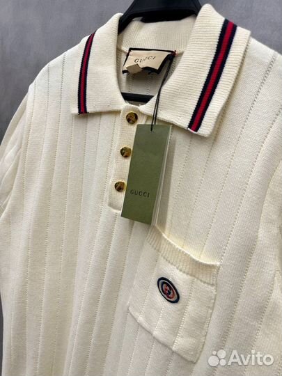 Поло Gucci молочное вязаное оверсайз