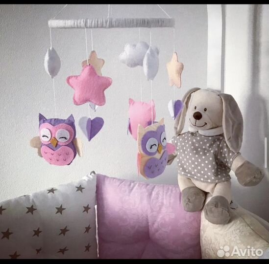 Бортики для детской кроватки совушки