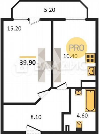 1-к. квартира, 39,9 м², 1/9 эт.