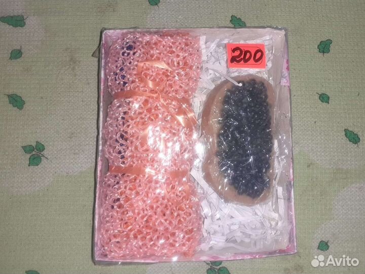 Мочалка ручной вязки + мыло ручной работы