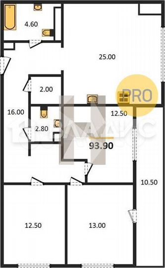 3-к. квартира, 93,9 м², 12/16 эт.
