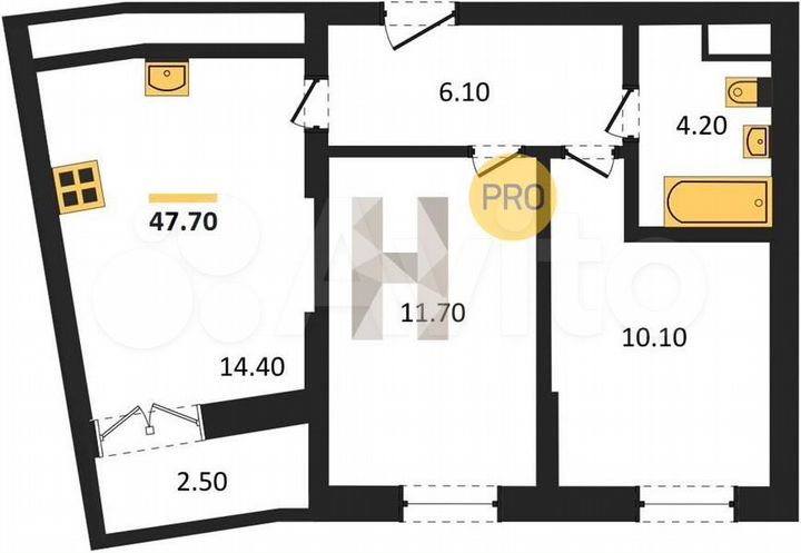 2-к. квартира, 47,7 м², 16/22 эт.