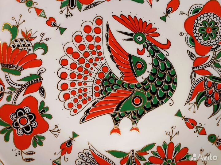 Тарелка декоративная «Красная птица» (лфз, СССР)