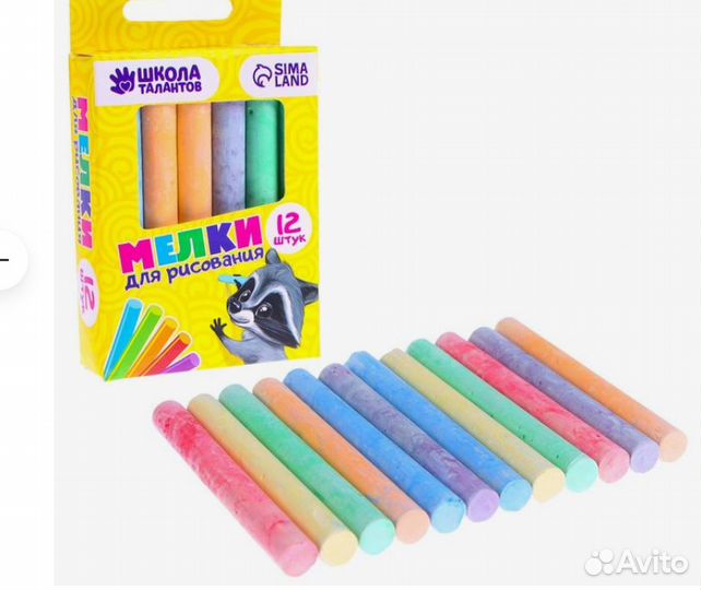 Мелки для рисования, набор 12 шт., 6 цветов, 50 г