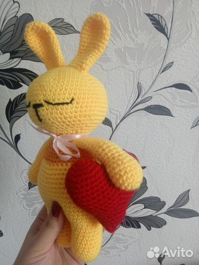 Вязаная Мягкая игрушка Зайка Сплюшка