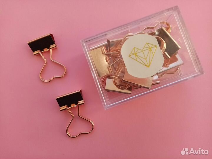 Зажим для бумаги сердце золотой 12шт